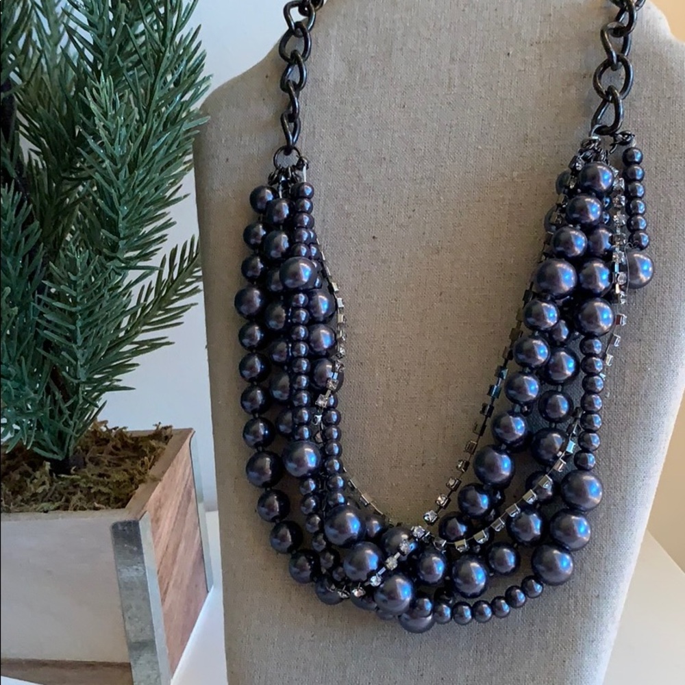 Metallic Dark Silver Multi-Layer Beaded Necklace